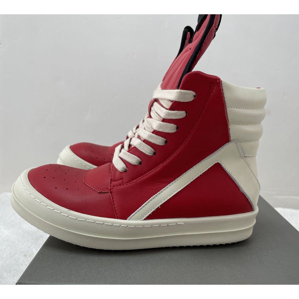 Rick Owens Red Geobasket High-Top Sneakers - everydesigner