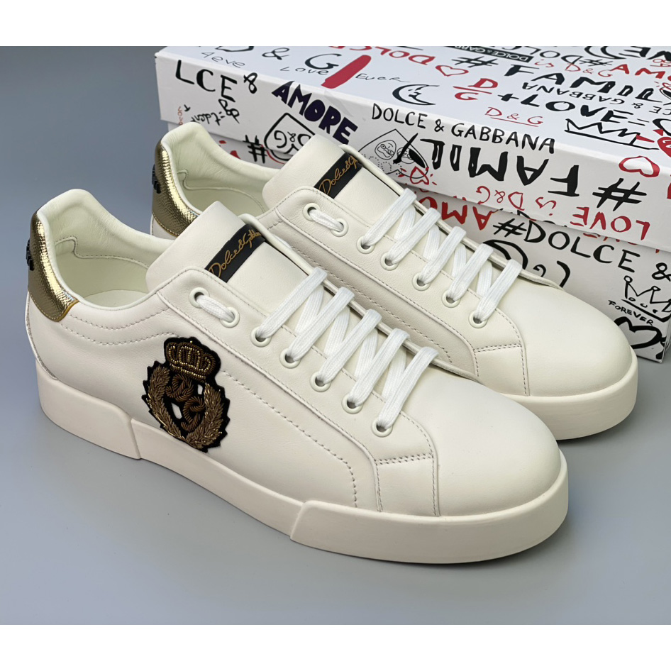 Dolce & Gabbana Calfskin Nappa Portofino Sneakers With Crown Patch - everydesigner