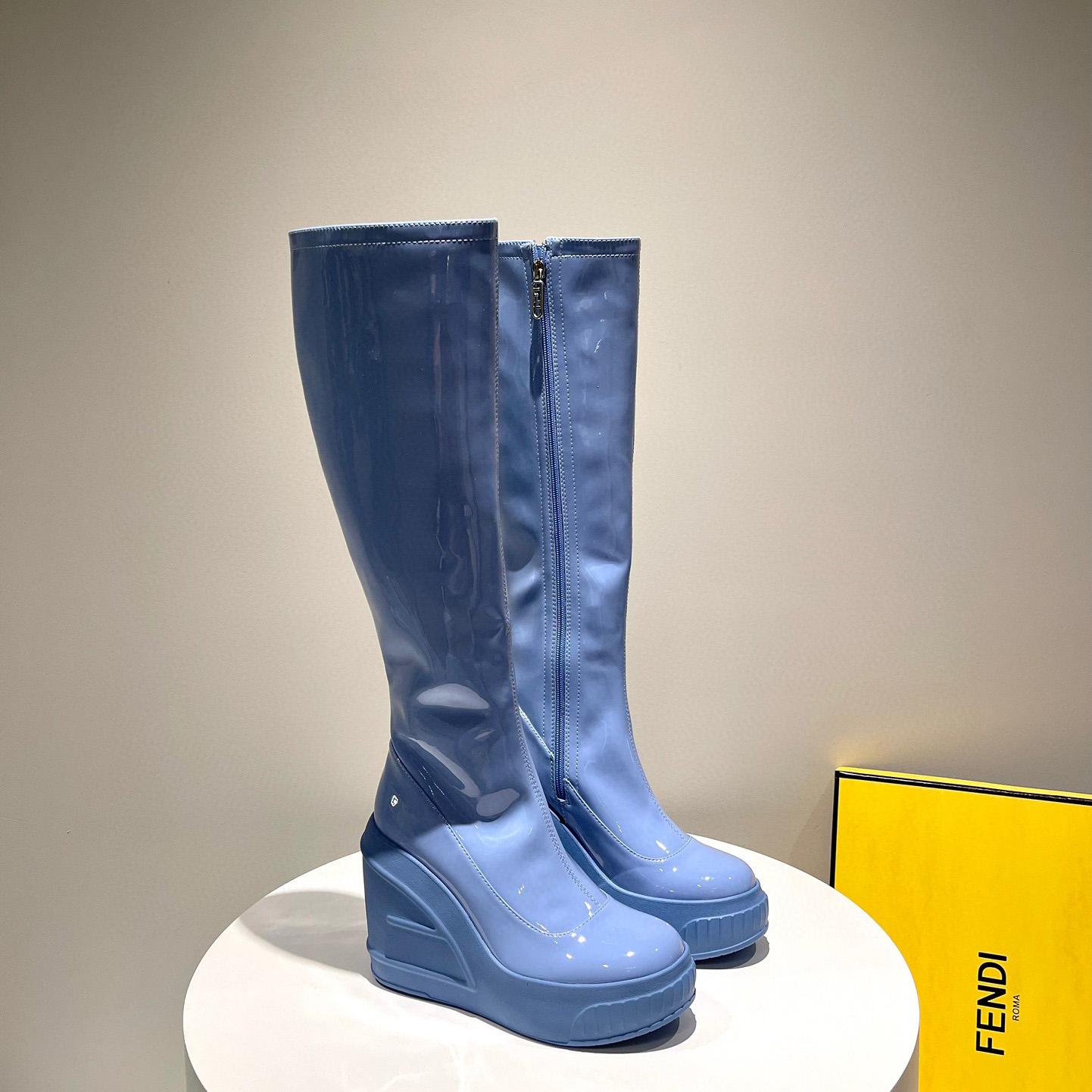 Fendi Fashion Show Blue Patent Leather Boots - everydesigner