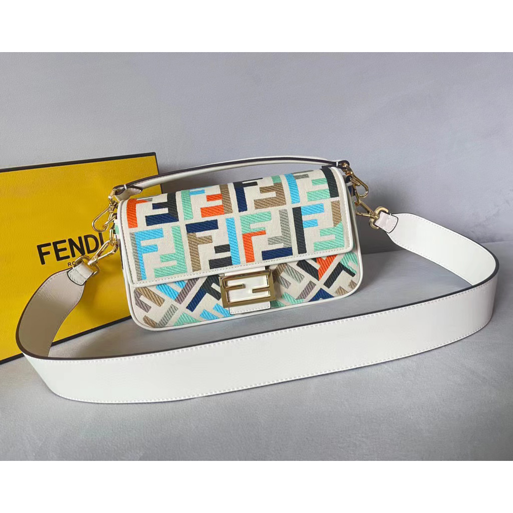 Fendi Baguette Multicolor Canvas Bag With FF Embroidery - everydesigner