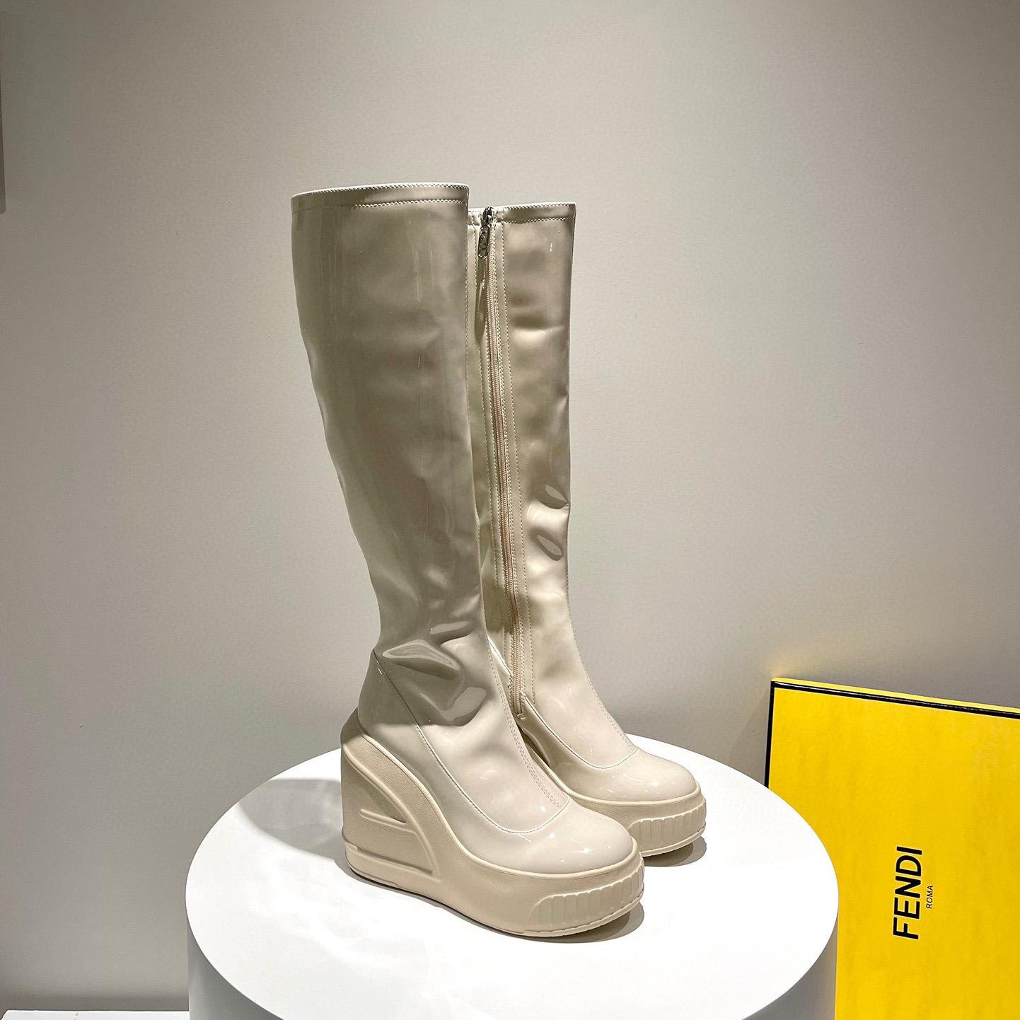 Fendi Fashion Show White Patent Leather Boots - everydesigner