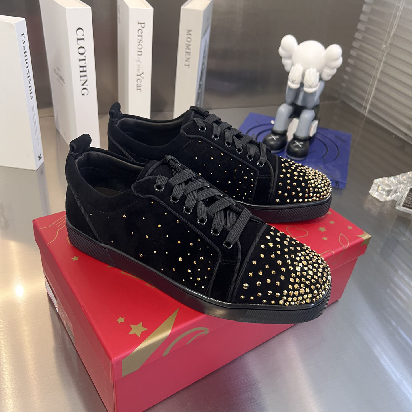 Christian Louboutin Men's Degralouis Junior Strass Flat Low-Top Sneakers - everydesigner