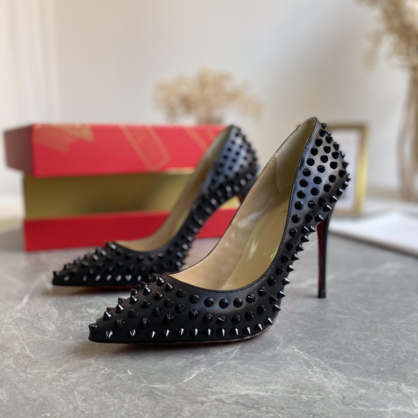 Christian Louboutin Black Patent Leather Pigalle Spikes Pumps   85mm - everydesigner