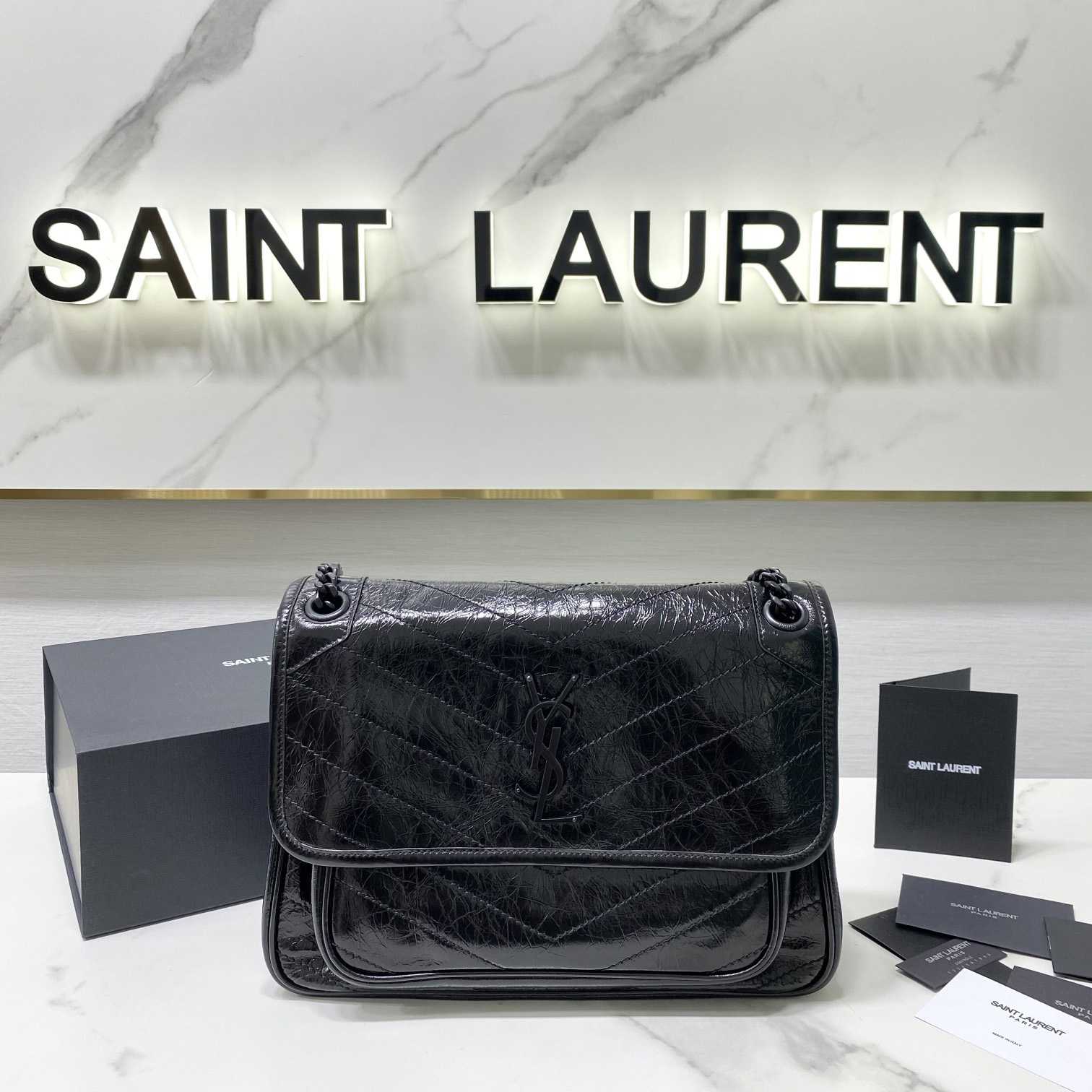 Saint Laurent Niki Medium Chain Bag In Crinkled Vintage Leather  - everydesigner