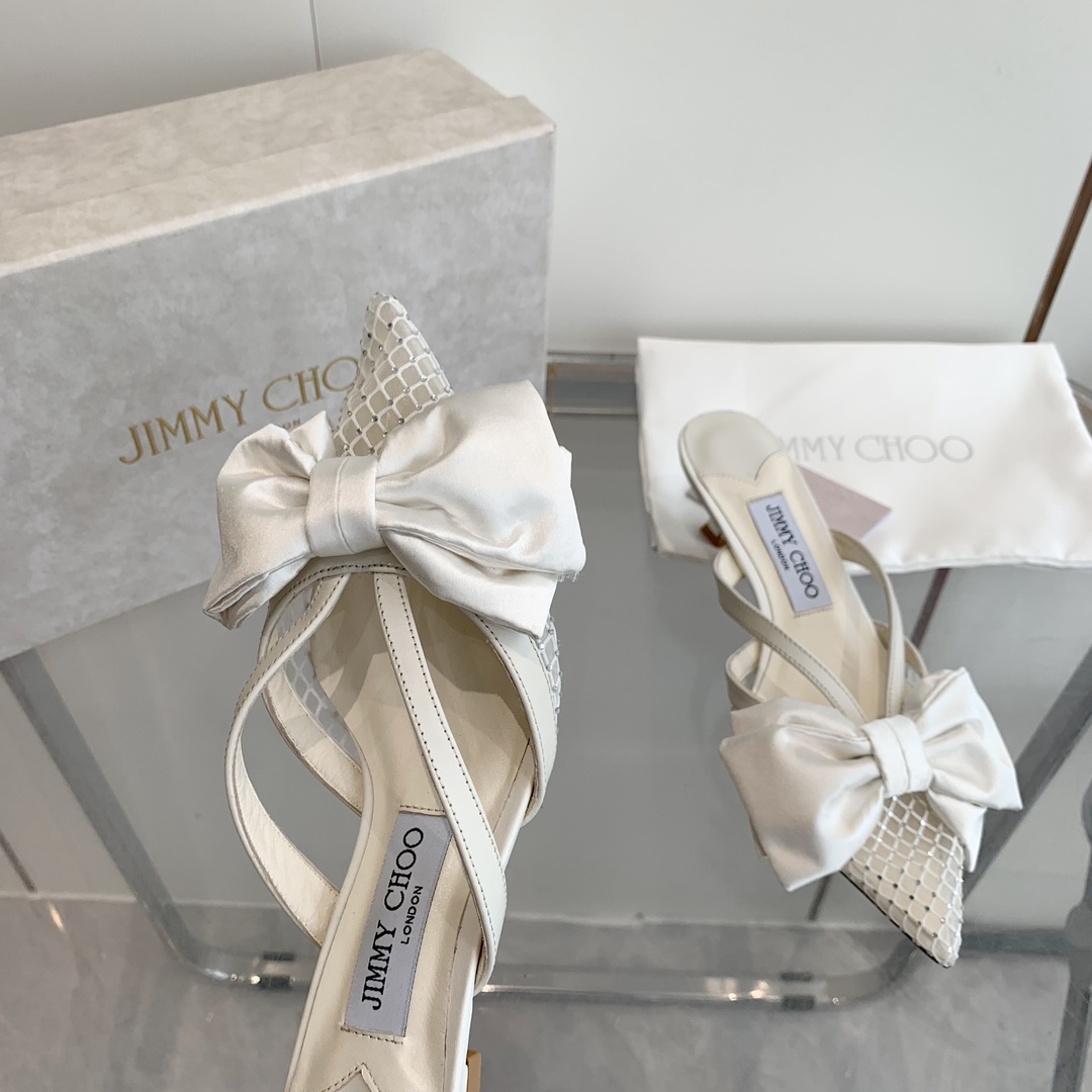 Jimmy Choo Flaca 50mm Bow-detail Leather Mules - everydesigner