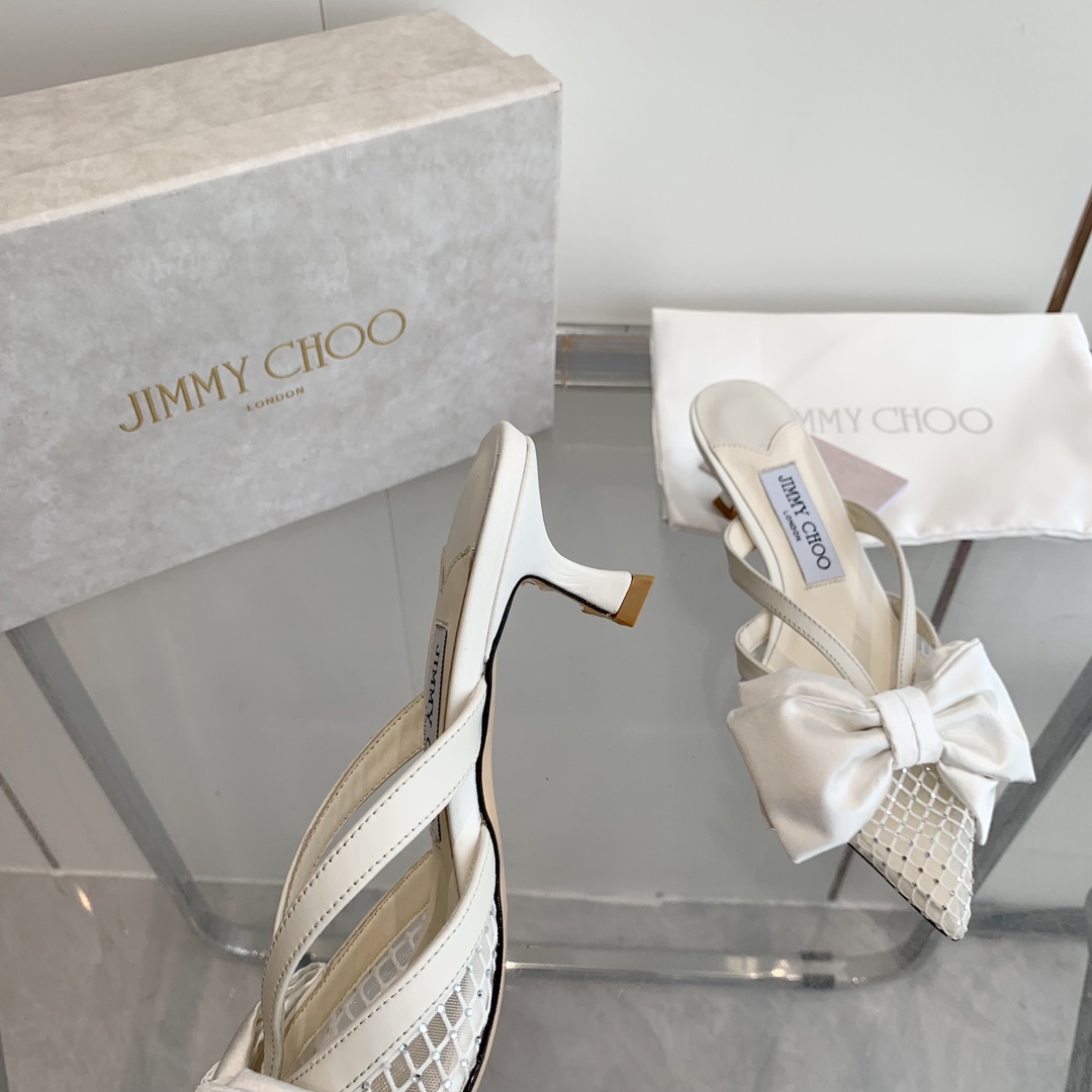 Jimmy Choo Flaca 50mm Bow-detail Leather Mules - everydesigner