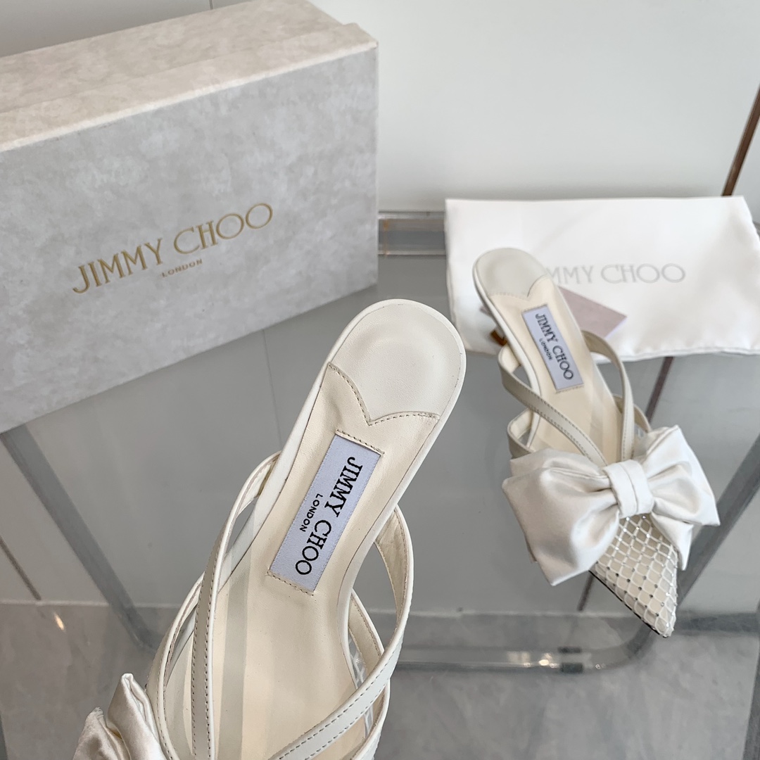 Jimmy Choo Flaca 50mm Bow-detail Leather Mules - everydesigner