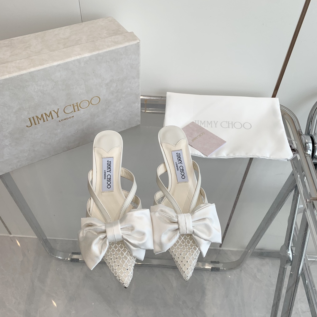 Jimmy Choo Flaca 50mm Bow-detail Leather Mules - everydesigner