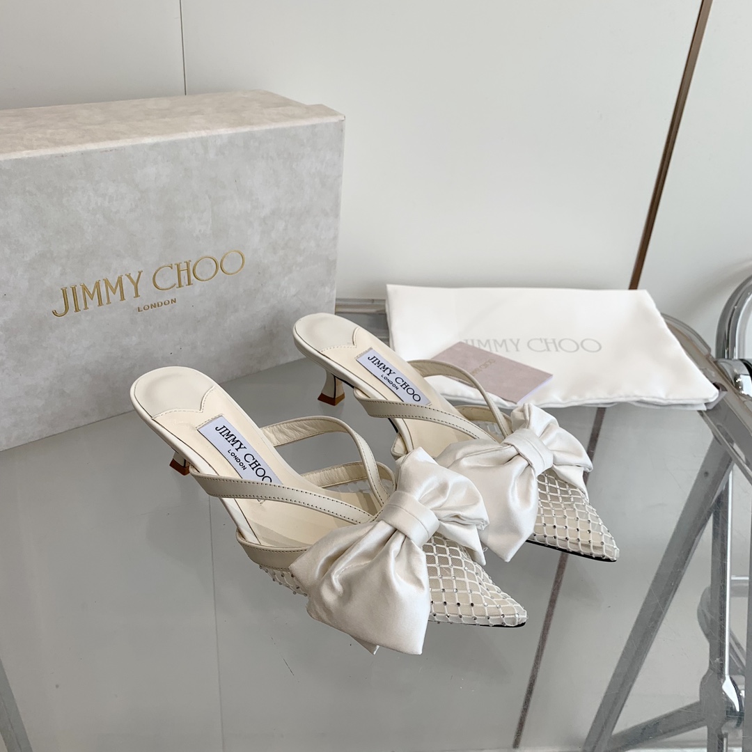 Jimmy Choo Flaca 50mm Bow-detail Leather Mules - everydesigner