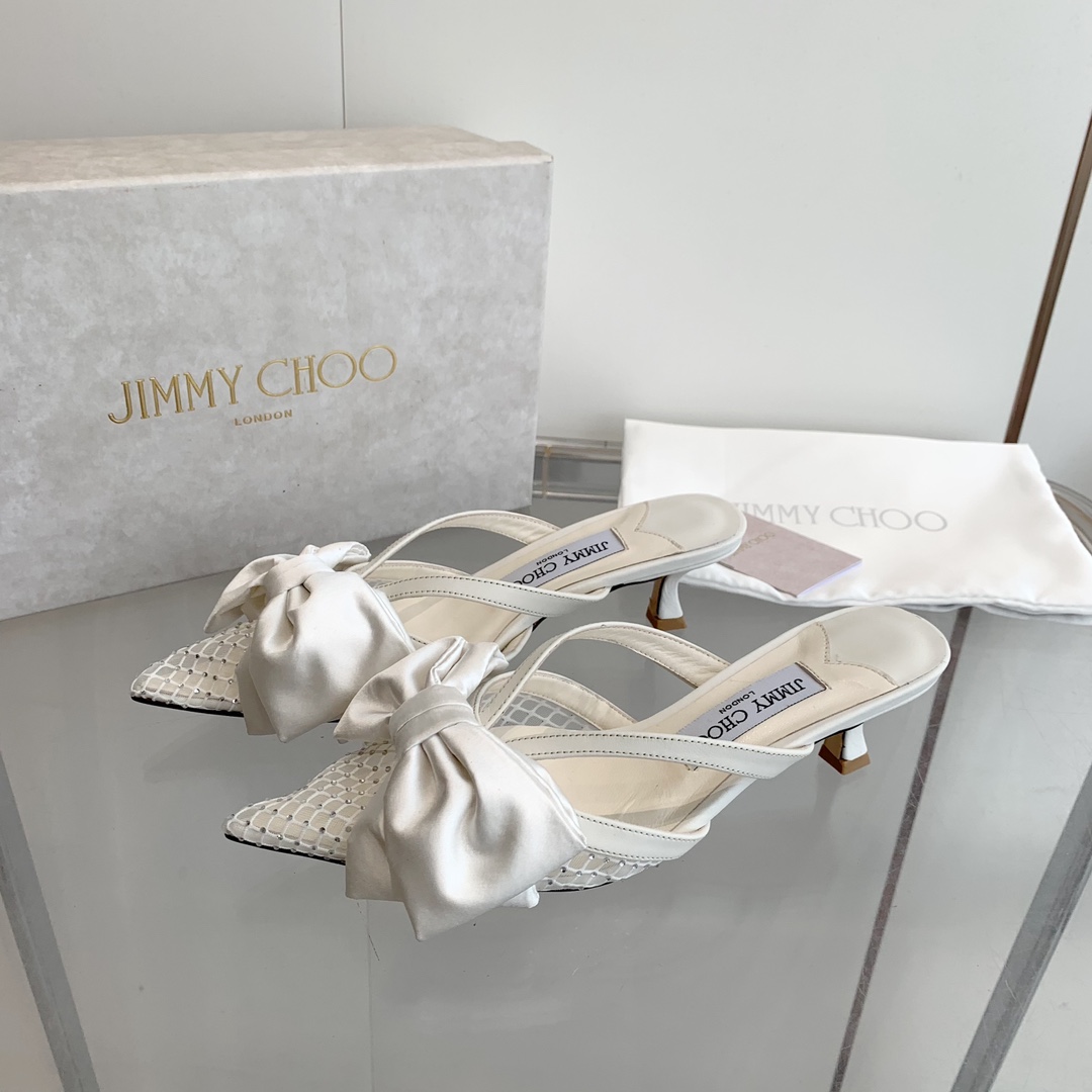 Jimmy Choo Flaca 50mm Bow-detail Leather Mules - everydesigner