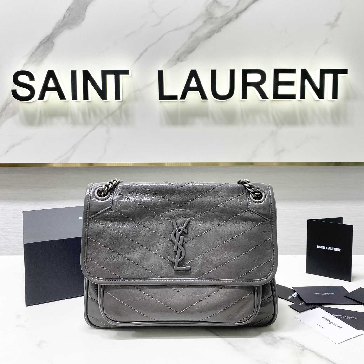 Saint Laurent Niki Medium Chain Bag In Crinkled Vintage Leather  - everydesigner