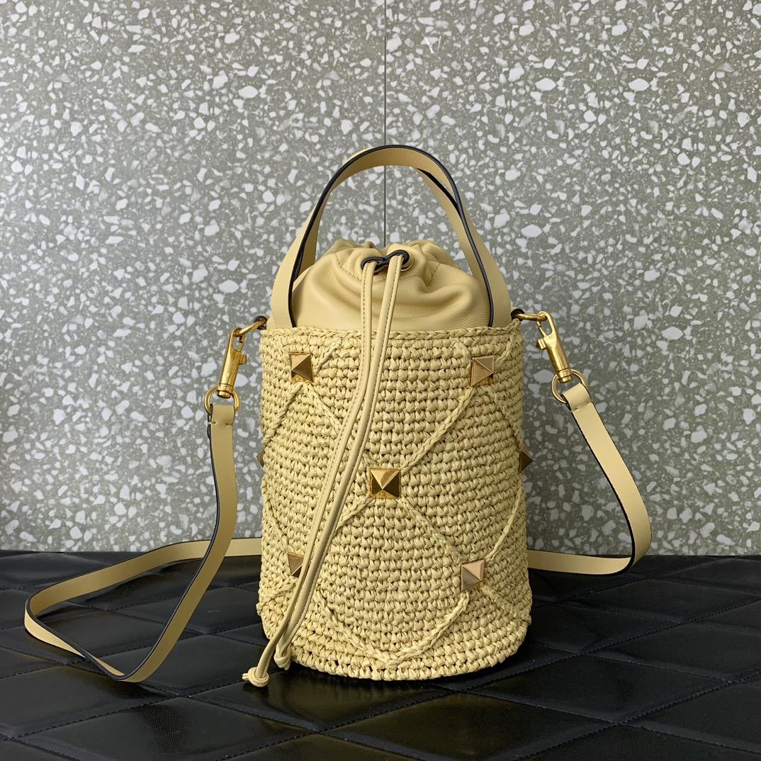 Valenti  Roman Stud Raffia Bucket Bag - everydesigner