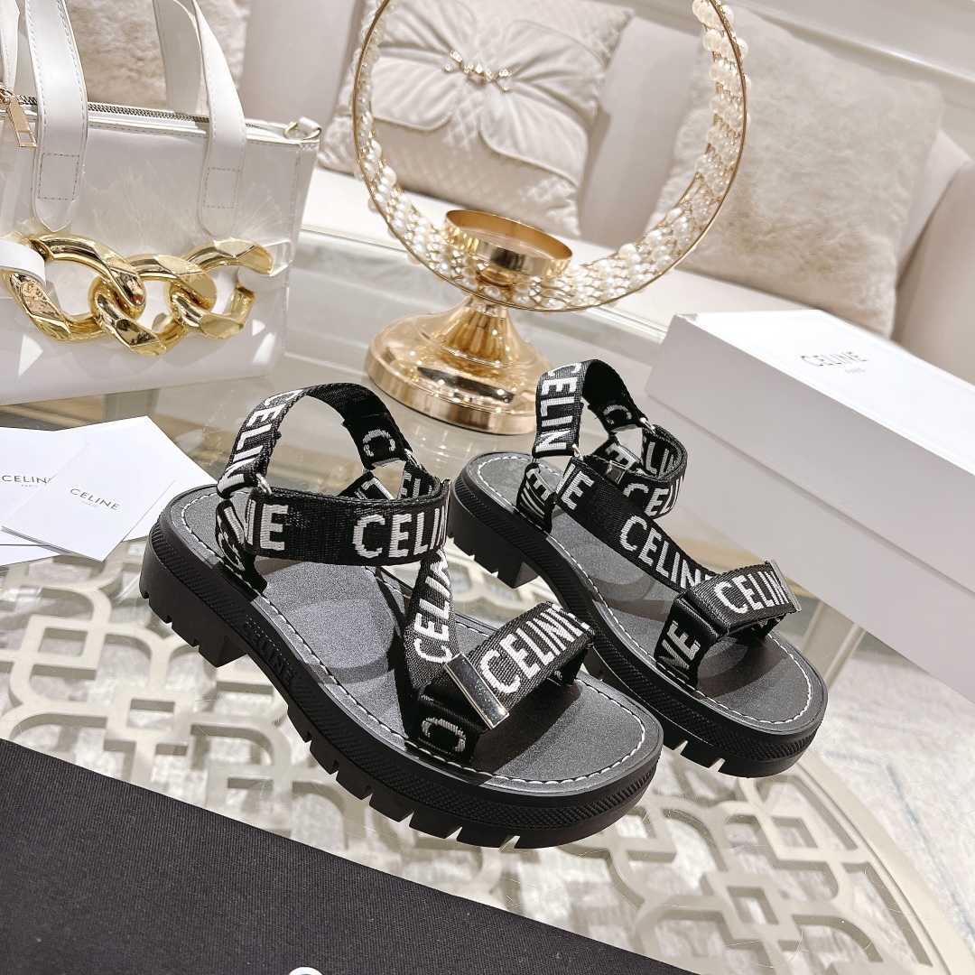 Celine Leo Strappy Sandal In With ''Celine'' Jacquard Black / White - everydesigner