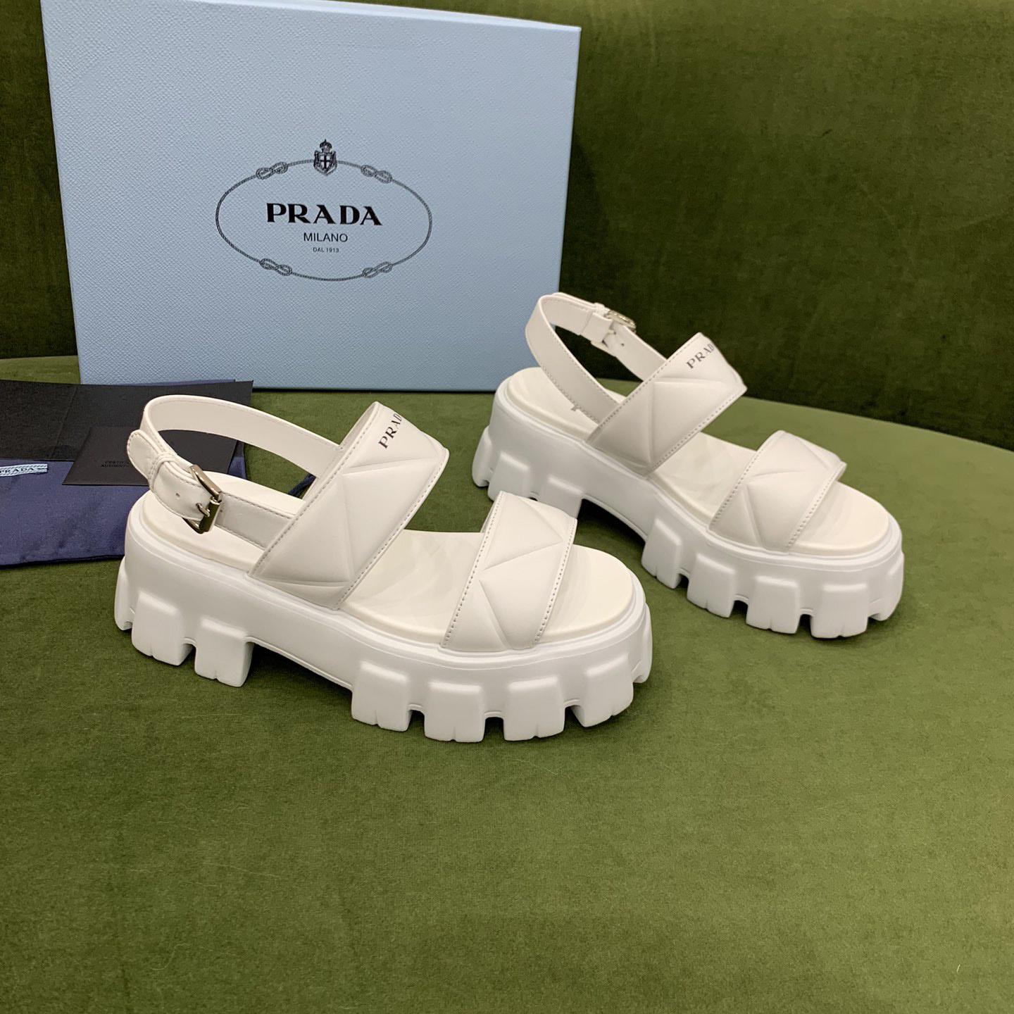 Prada Monolith Leather Sandals - everydesigner