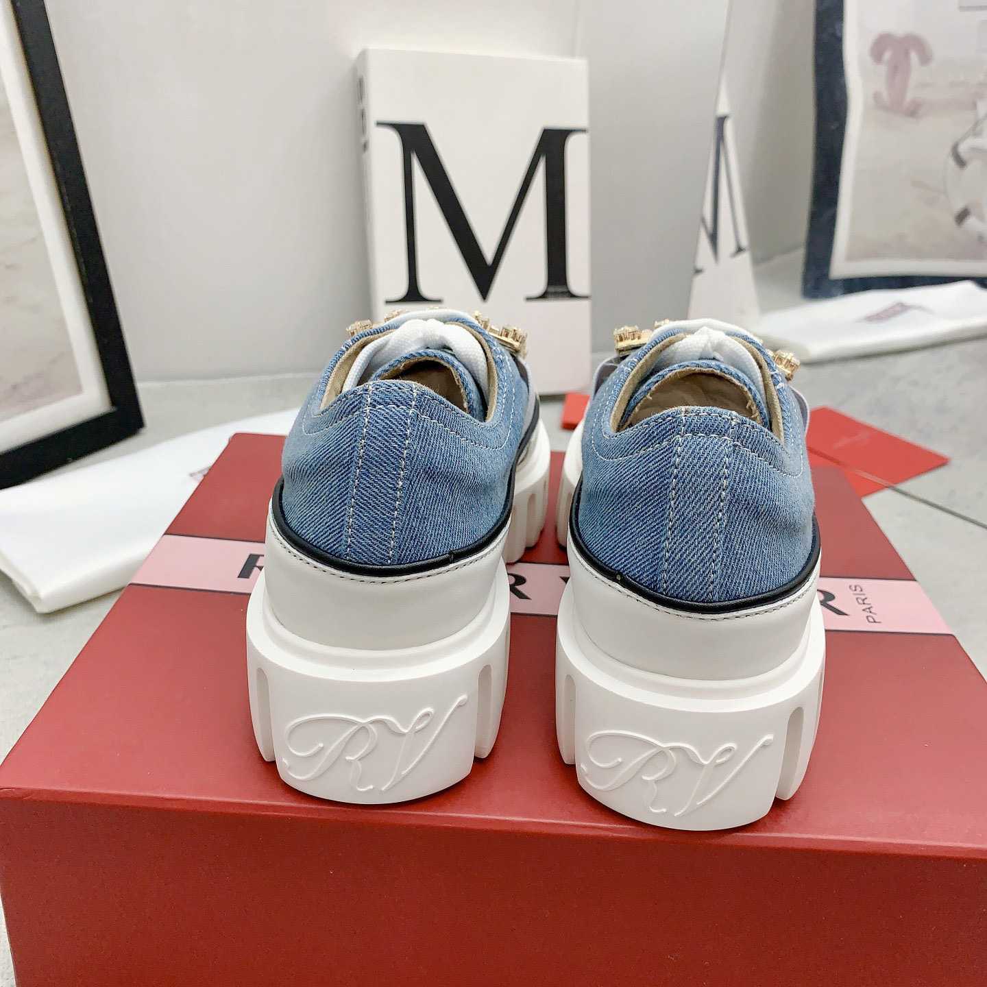 Roger Vivier Viv' Go-Thick Strass Buckle Slip-on Sneakers In Denim - everydesigner