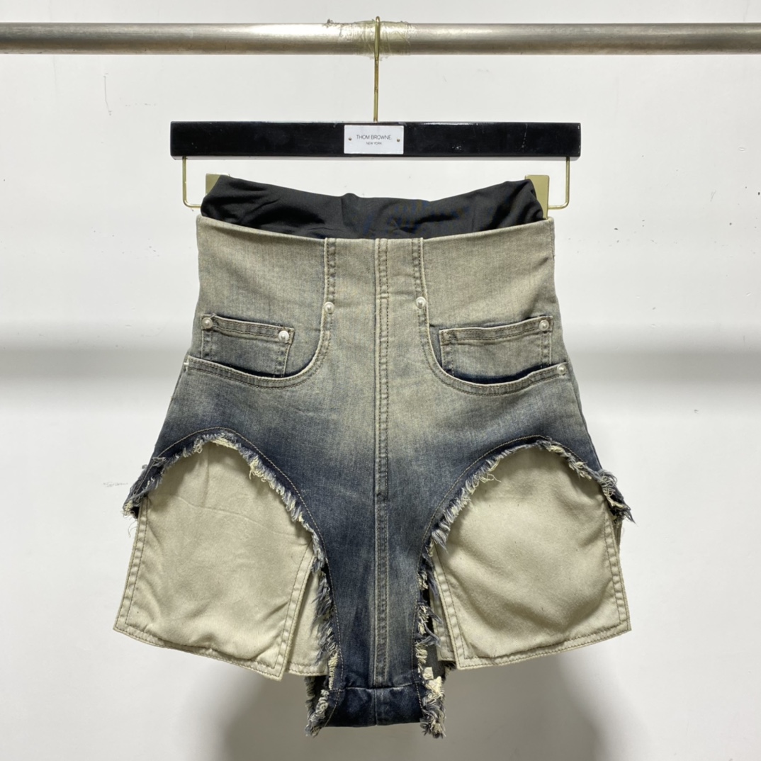 Rick Owens High Cut Denim Shorts - everydesigner