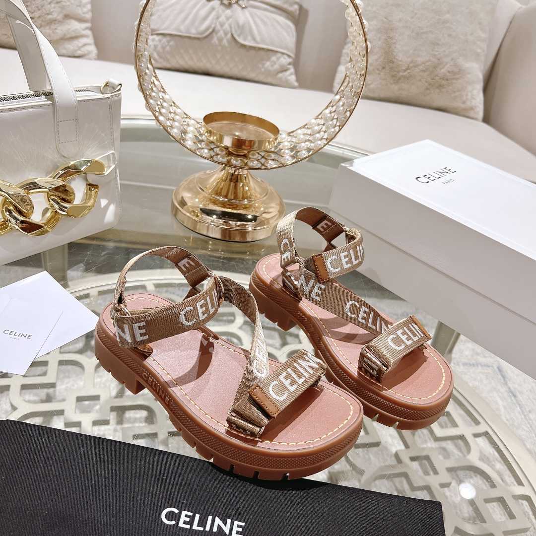 Celine Leo Strappy Sandal In Wool With ''Celine'' Jacquard  Light Beige /White - everydesigner