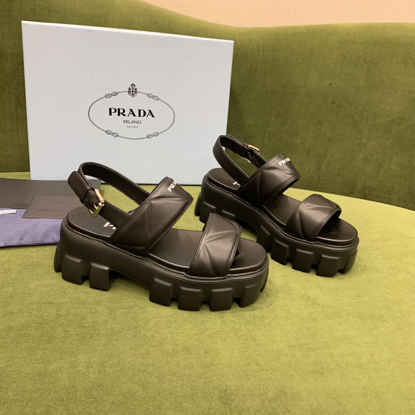 Prada Monolith Leather Sandals - everydesigner