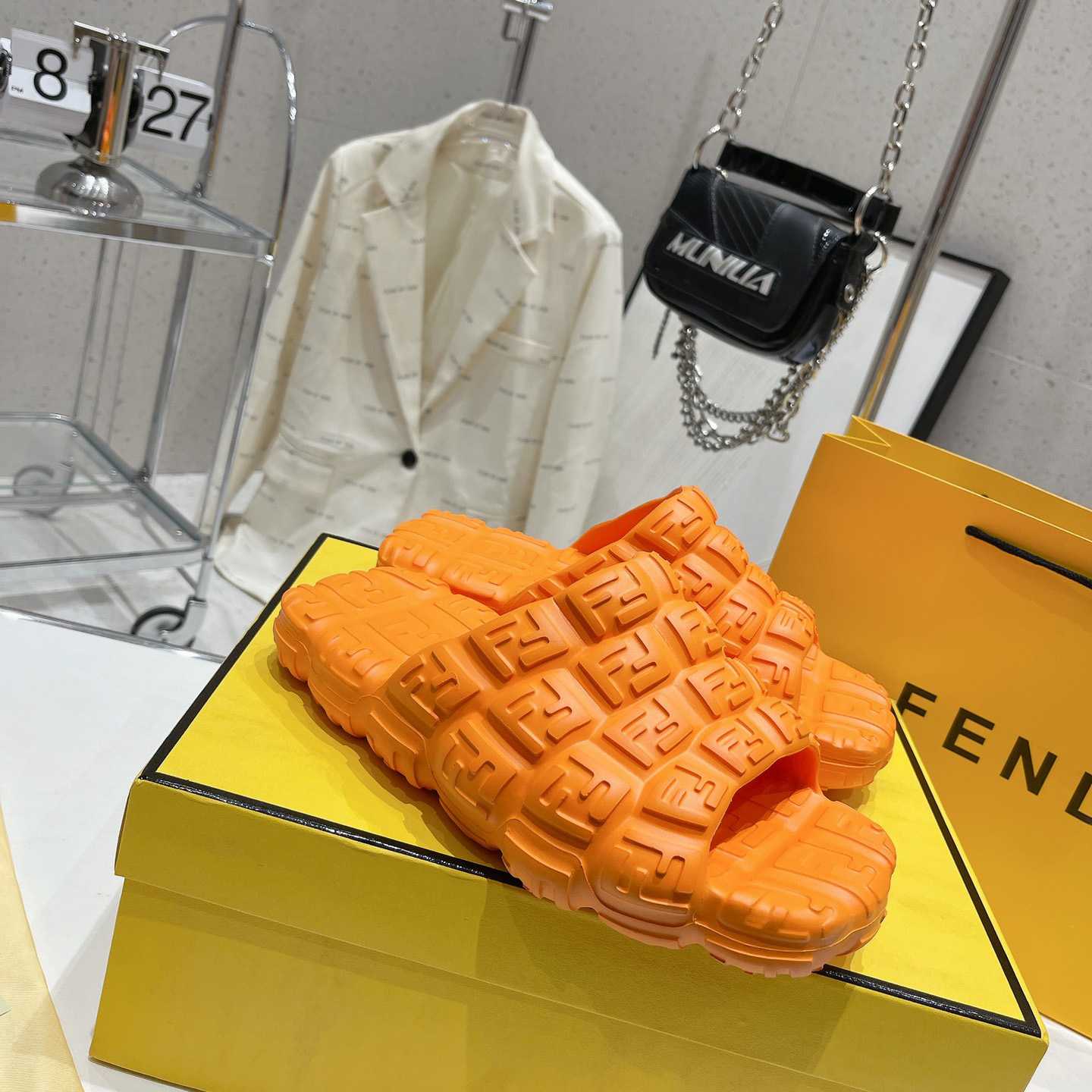 Fendi Cloud Slides Orange Rubber Slides - everydesigner