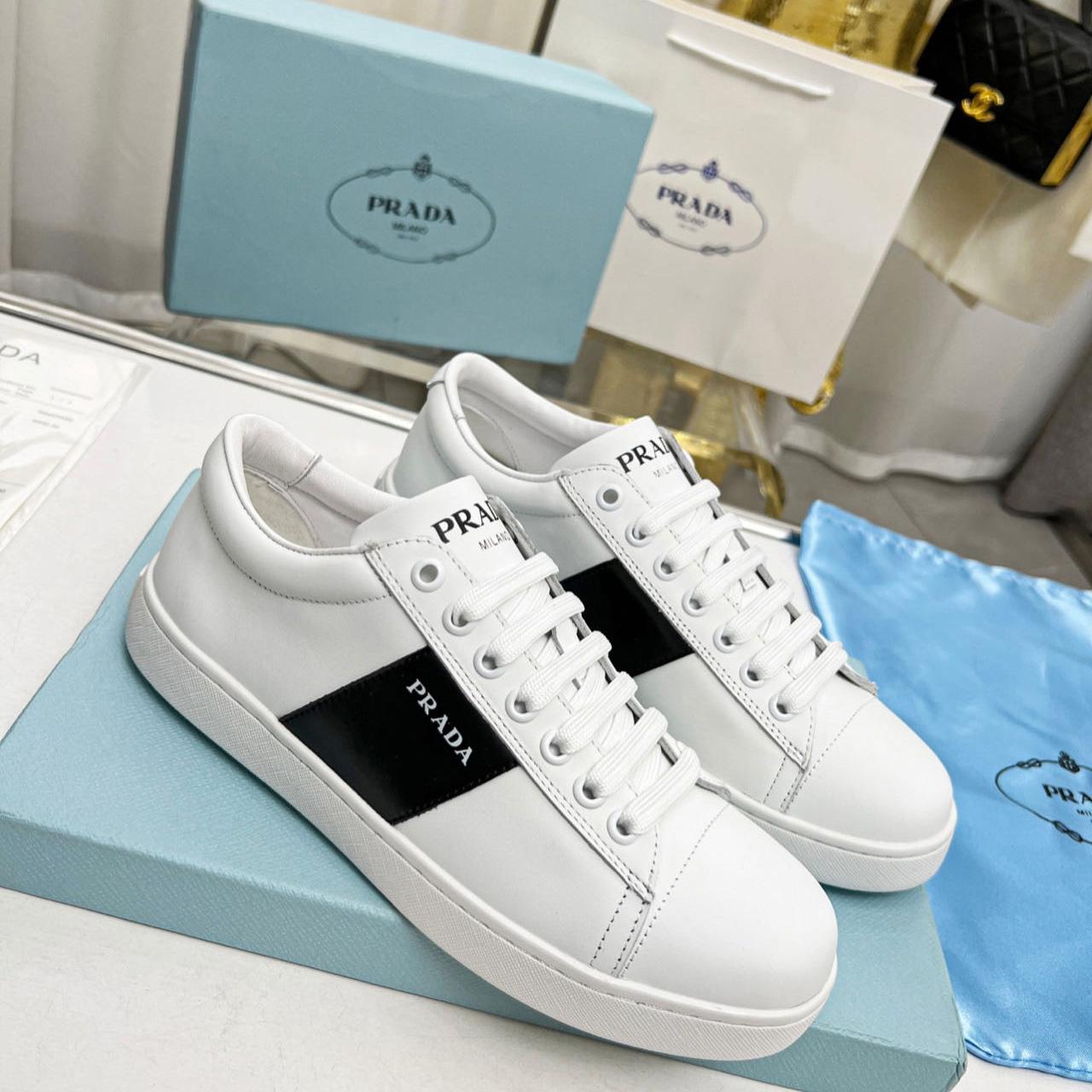 Prada Brushed Leather And Leather Sneakers - everydesigner