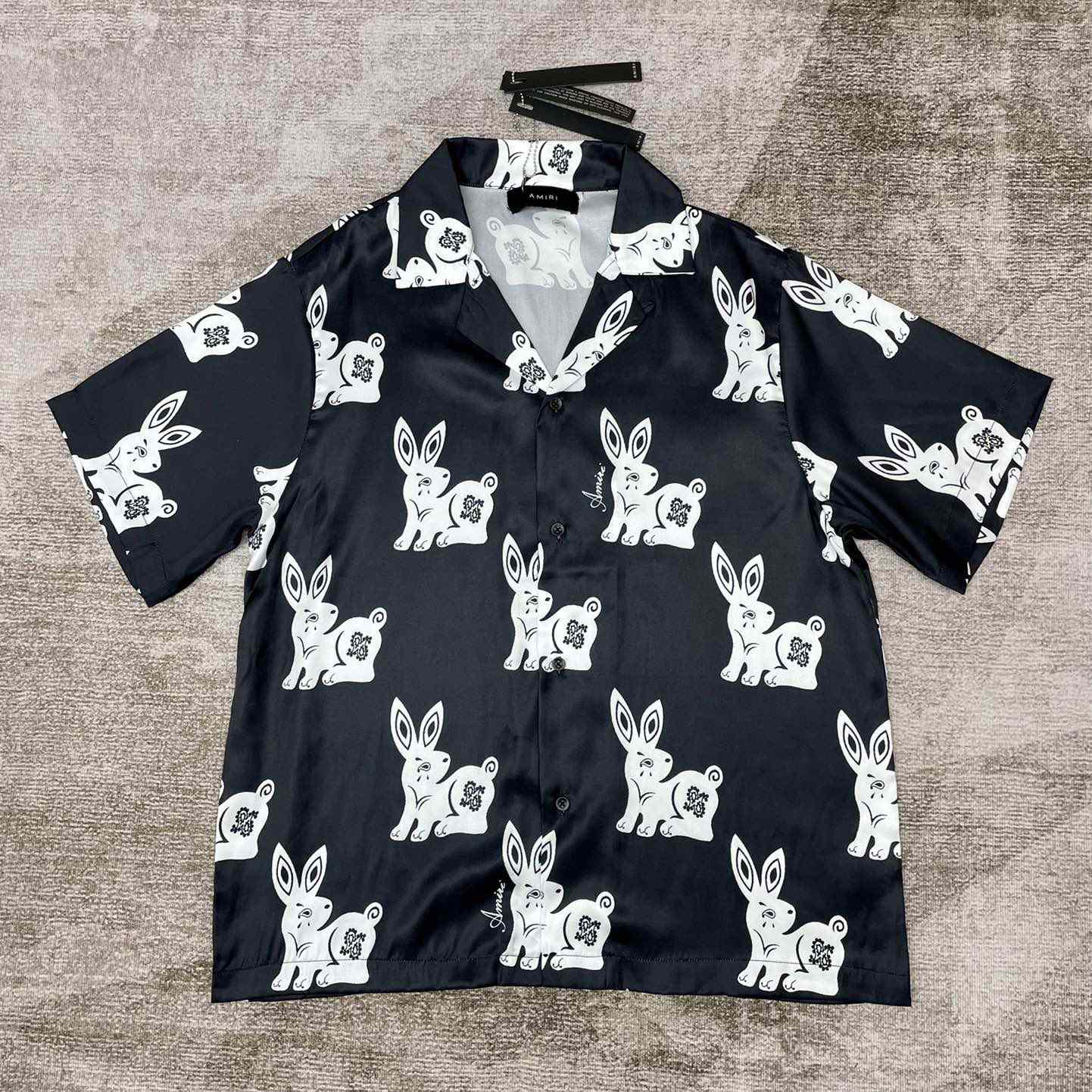 Amiri Rabbit-print Silk Bowling Shirt  - everydesigner