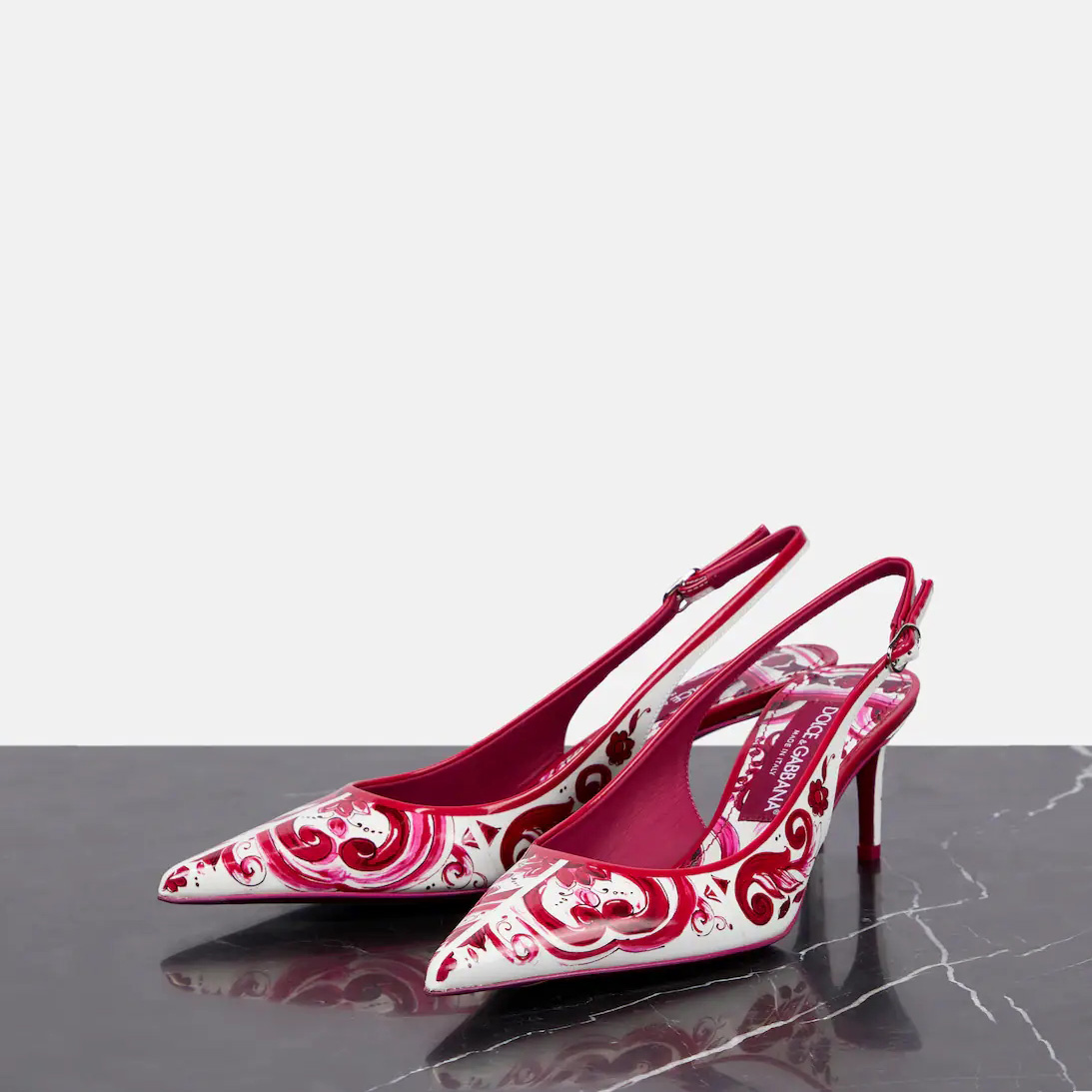 Dolce & Gabbana Printed Polished Calfskin Slingbacks - everydesigner