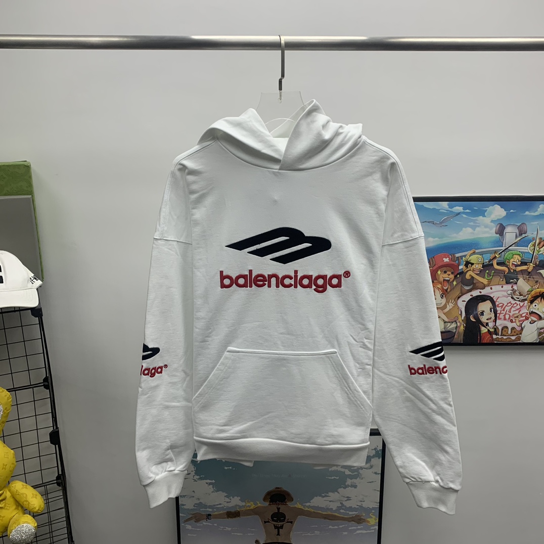 Balenciaga 3B Sports Icon Hoodie Oversized In White - everydesigner