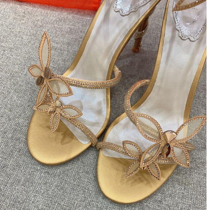 Rene Caovilla Margot Crystal Gold Butterfly Sandal   95 - everydesigner