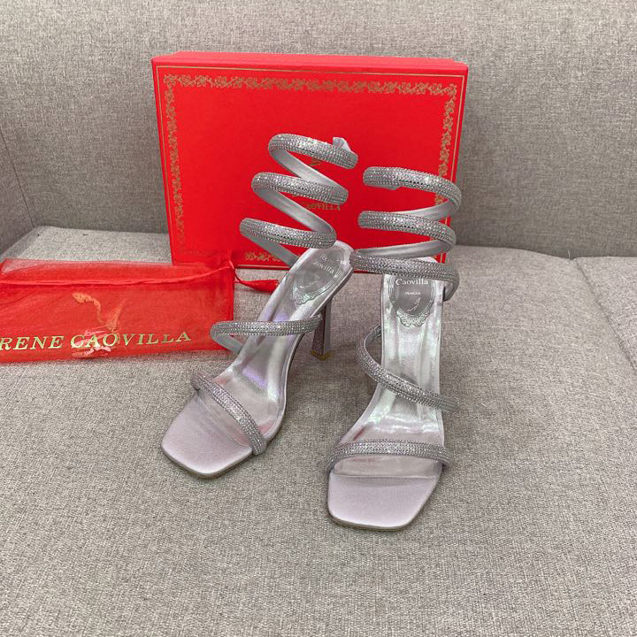 Rene Caovilla Cleo Silver Sandal 105 Crystal - everydesigner