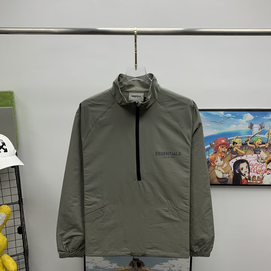 Fear Of God Essential Taupe Half-Zip Track Jacket - everydesigner