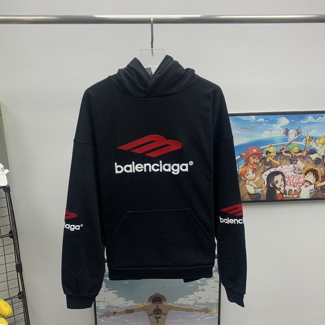 Balenciaga 3B Sports Icon Hoodie Oversized In Black - everydesigner