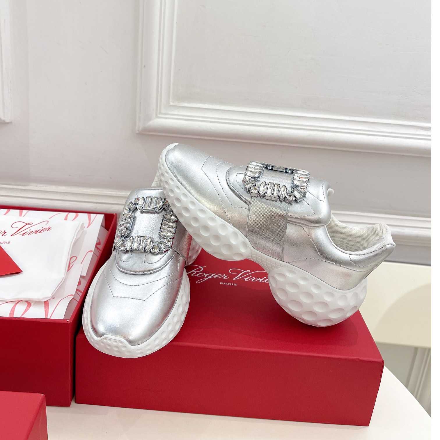 Roger Vivier Viv' Run Light Strass Buckle Sneakers In Fabrics - everydesigner