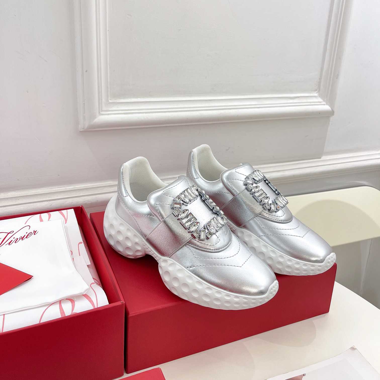 Roger Vivier Viv' Run Light Strass Buckle Sneakers In Fabrics - everydesigner