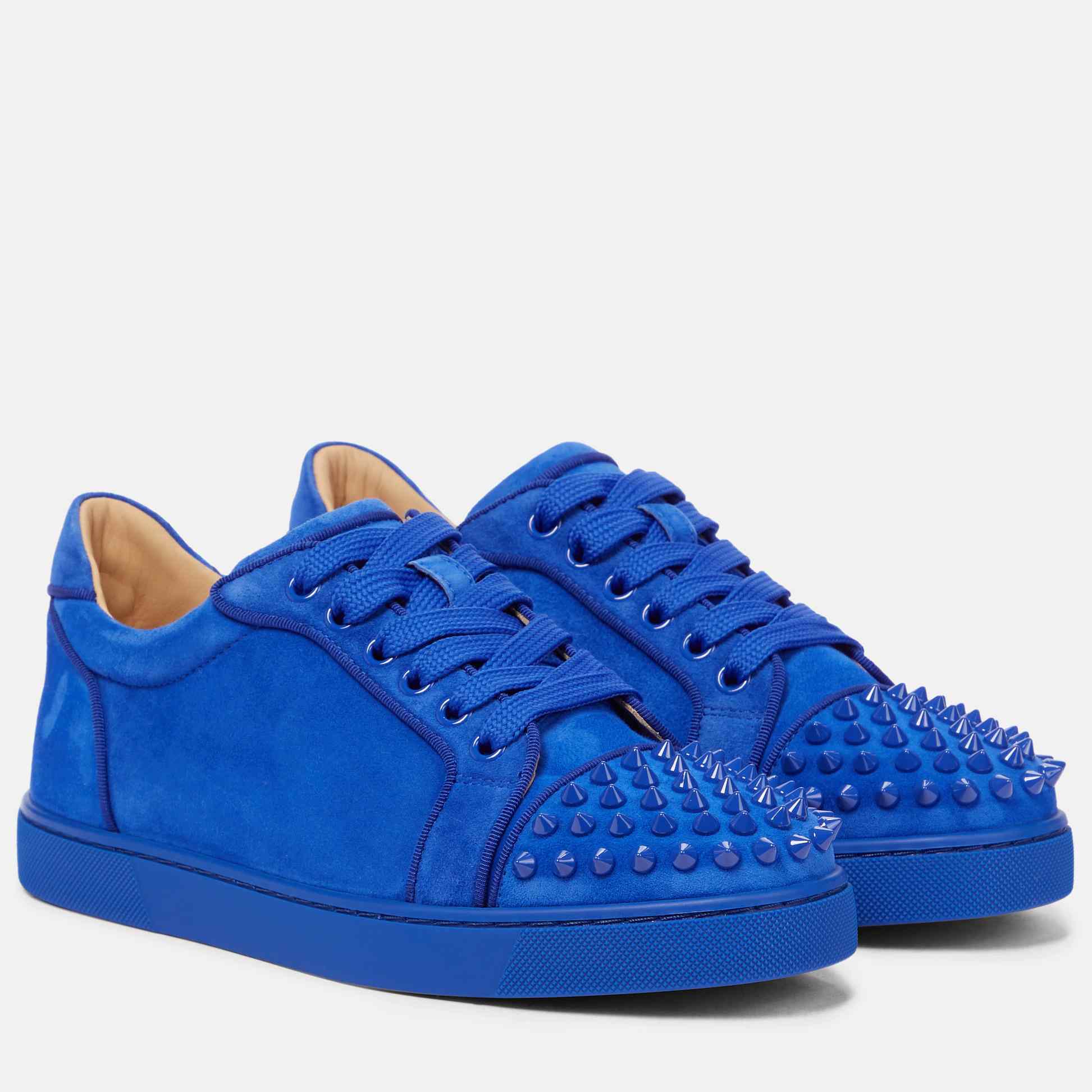 Christian Louboutin Blue Vieira Spikes Suede Sneakers - everydesigner