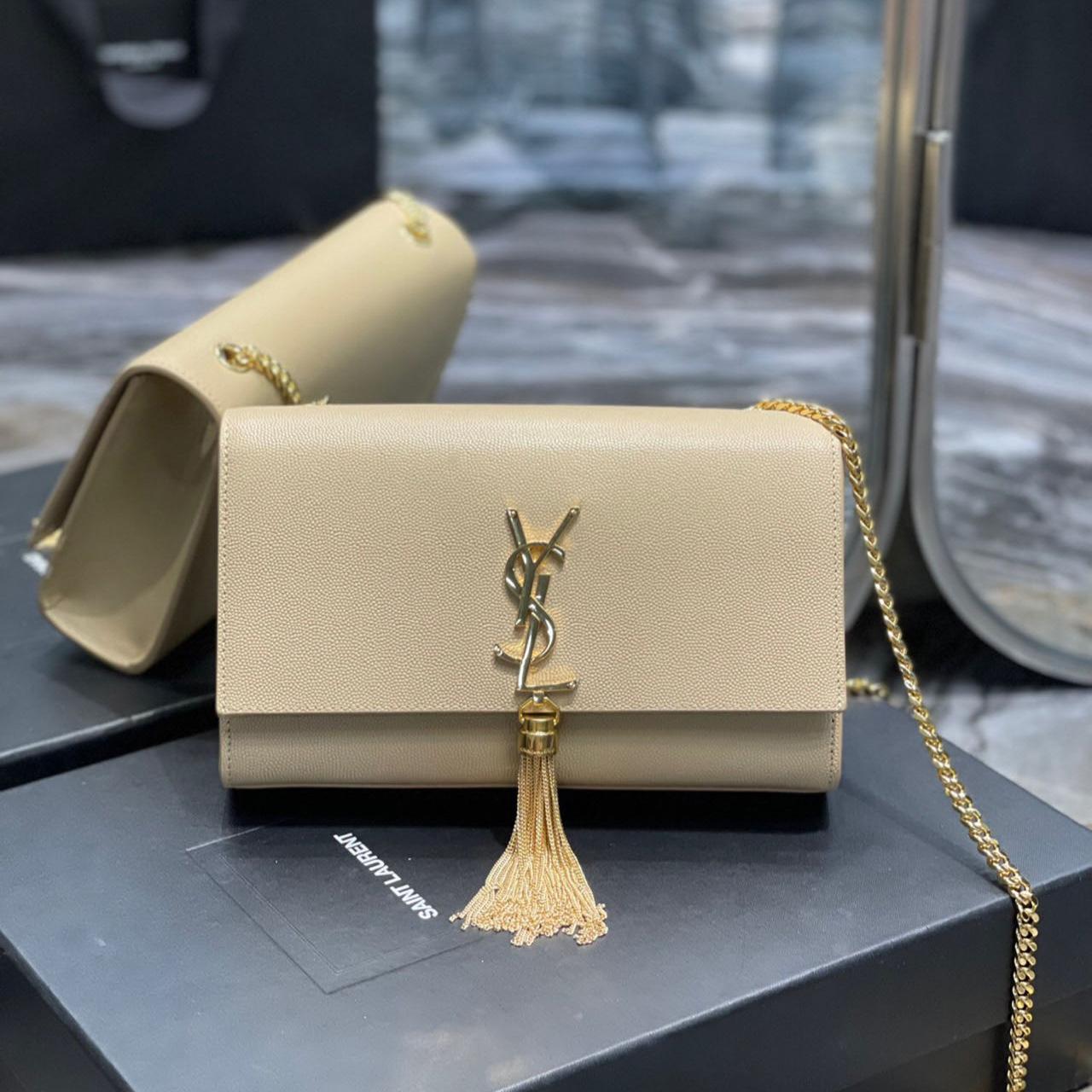 Saint Laurent Kate Chain Wallet WIth Tassel In Grain De Poudre Embossed Leather - everydesigner