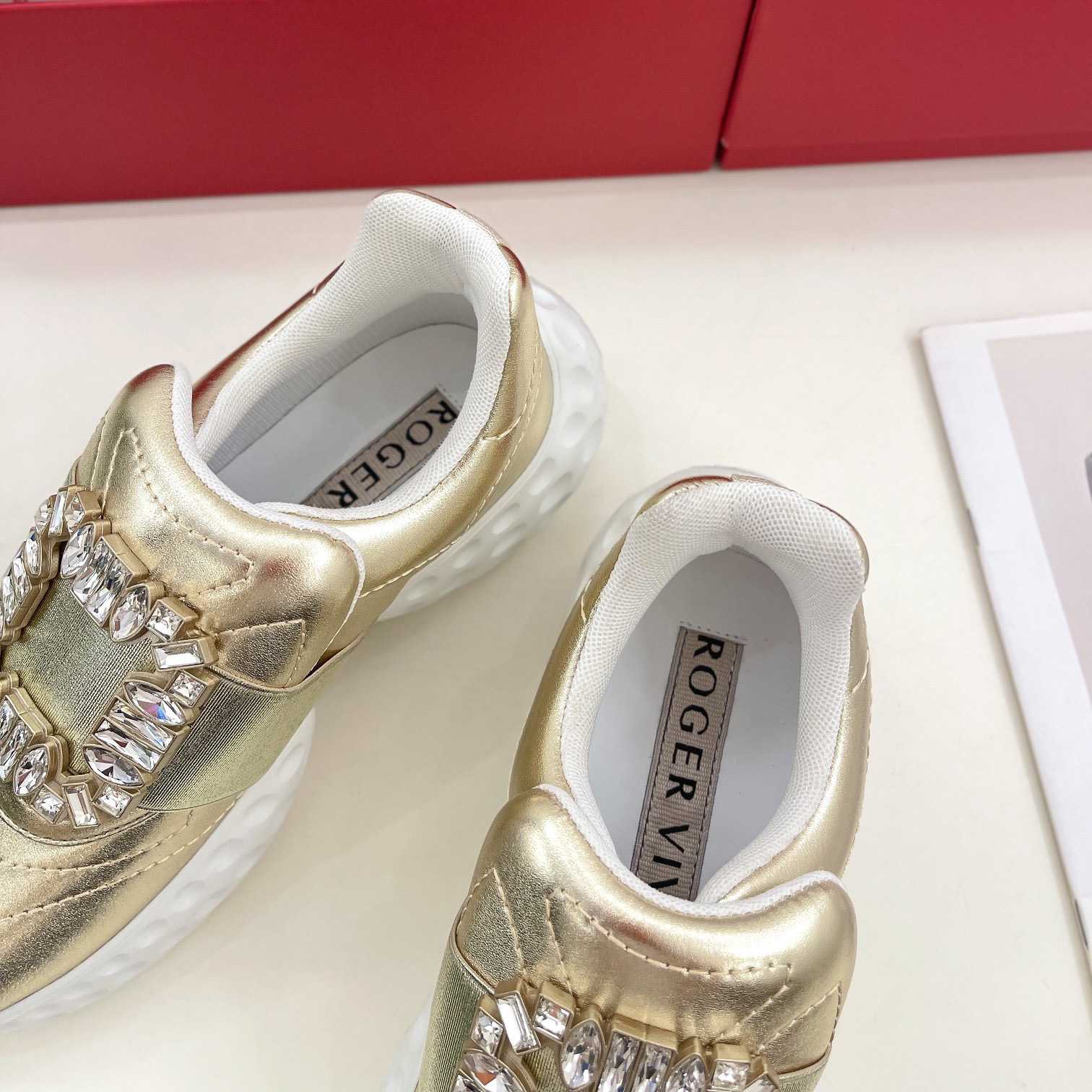 Roger Vivier Viv' Run Light Strass Buckle Sneakers In Fabrics - everydesigner