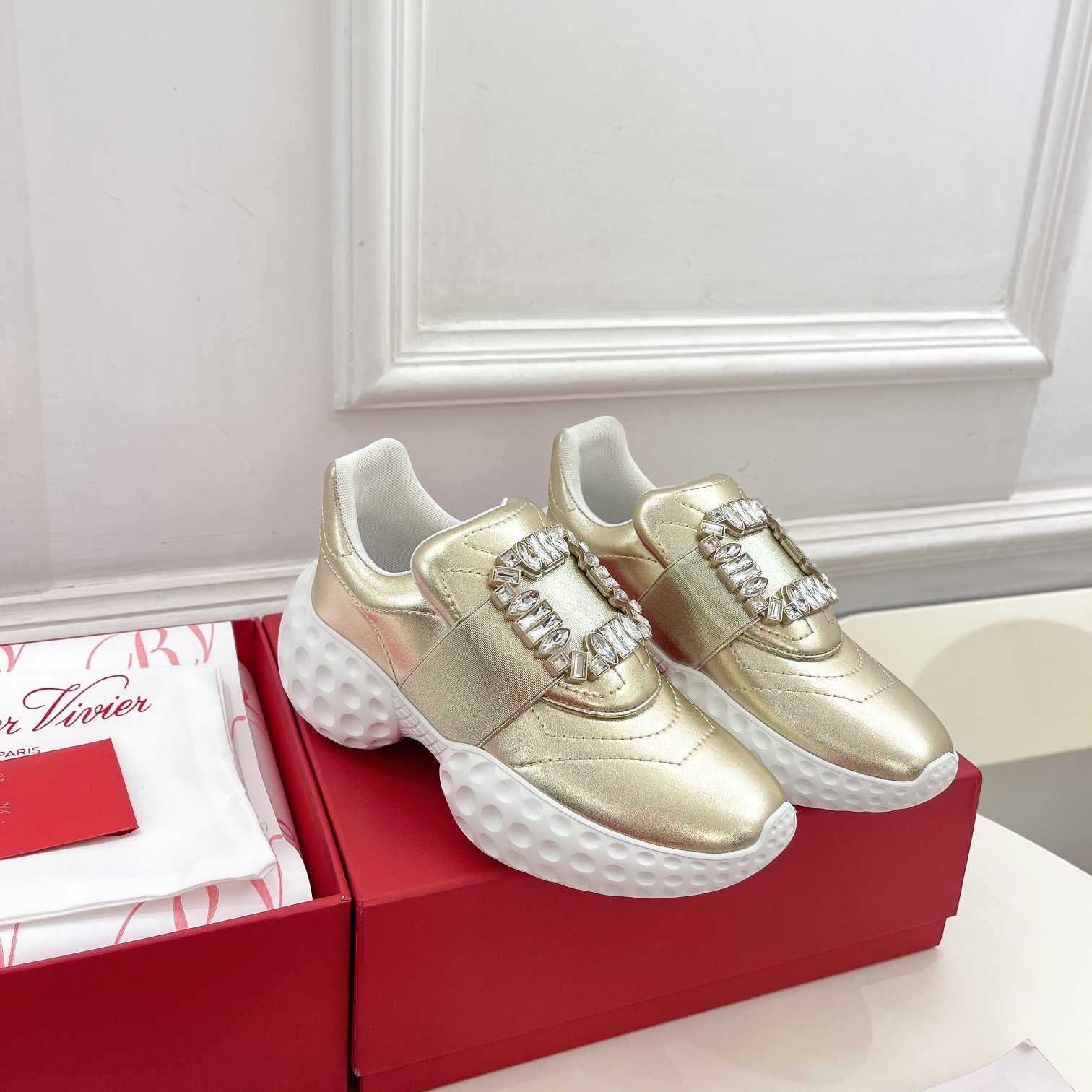 Roger Vivier Viv' Run Light Strass Buckle Sneakers In Fabrics - everydesigner