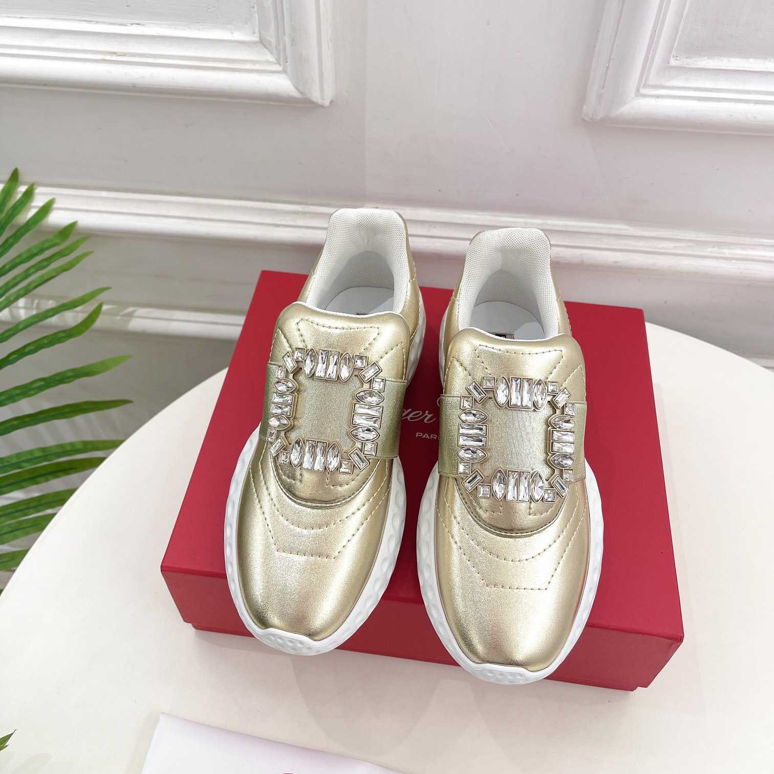 Roger Vivier Viv' Run Light Strass Buckle Sneakers In Fabrics - everydesigner