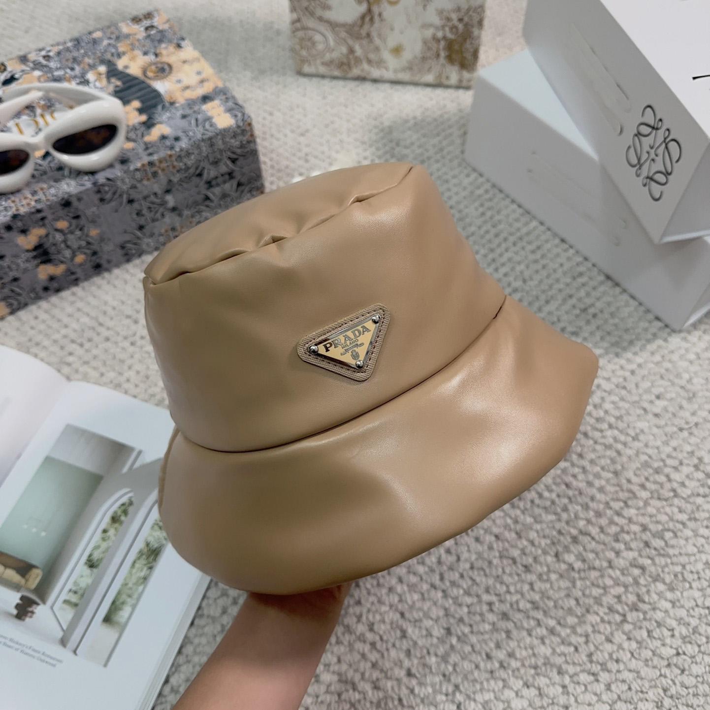 Prada Enamelled-logo Leather Bucket Hat - everydesigner