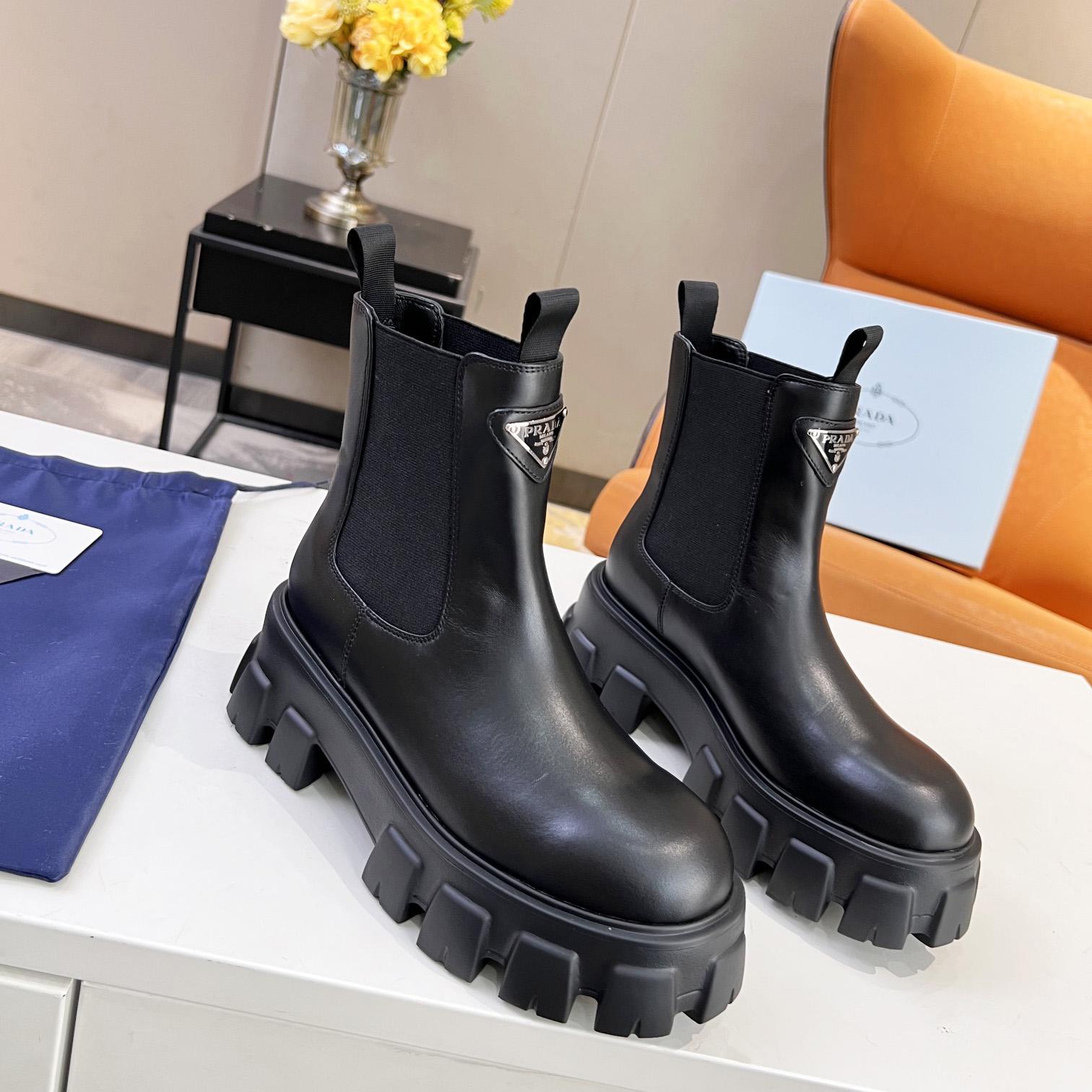 Prada Monolith Brushed Leather Booties - everydesigner