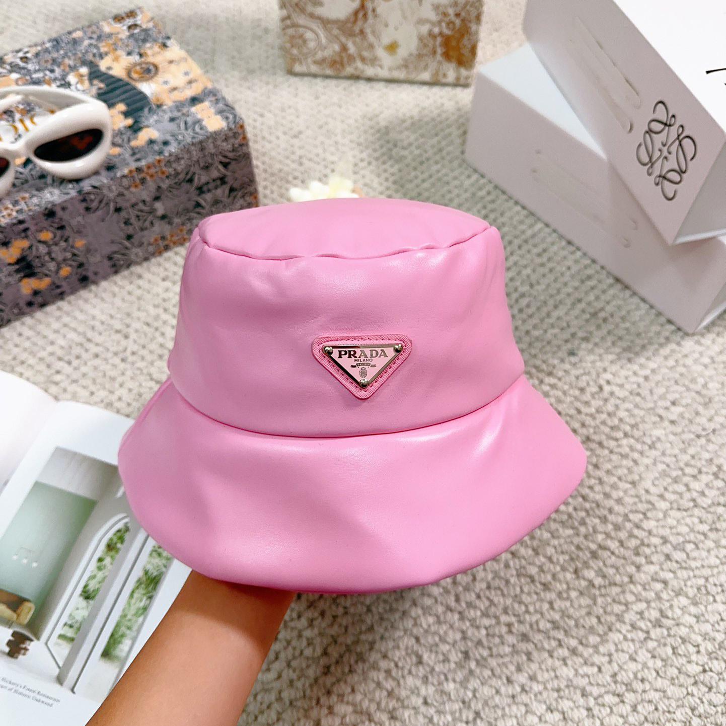 Prada Enamelled-logo Leather Bucket Hat - everydesigner