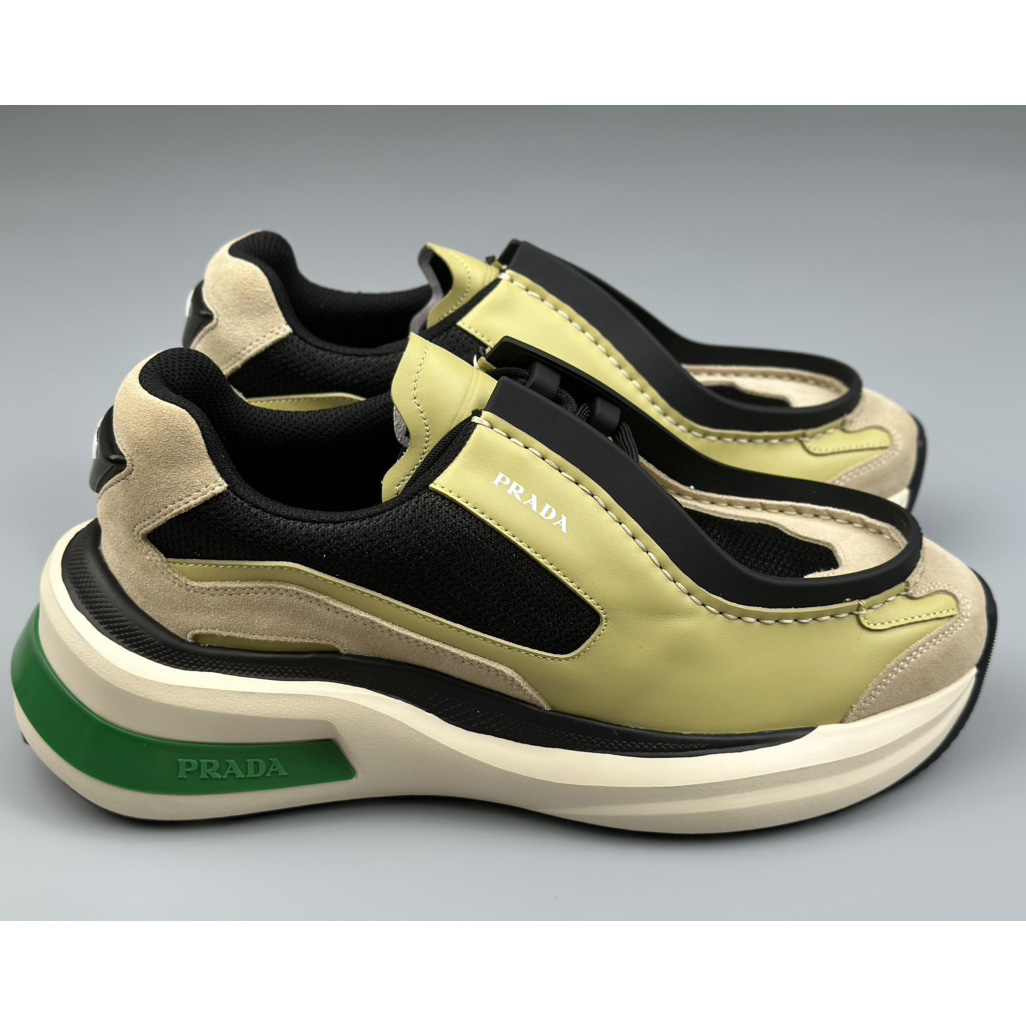 Prada Systeme Brushed Leather Sneakers With Bike Fabric And Suede  - everydesigner