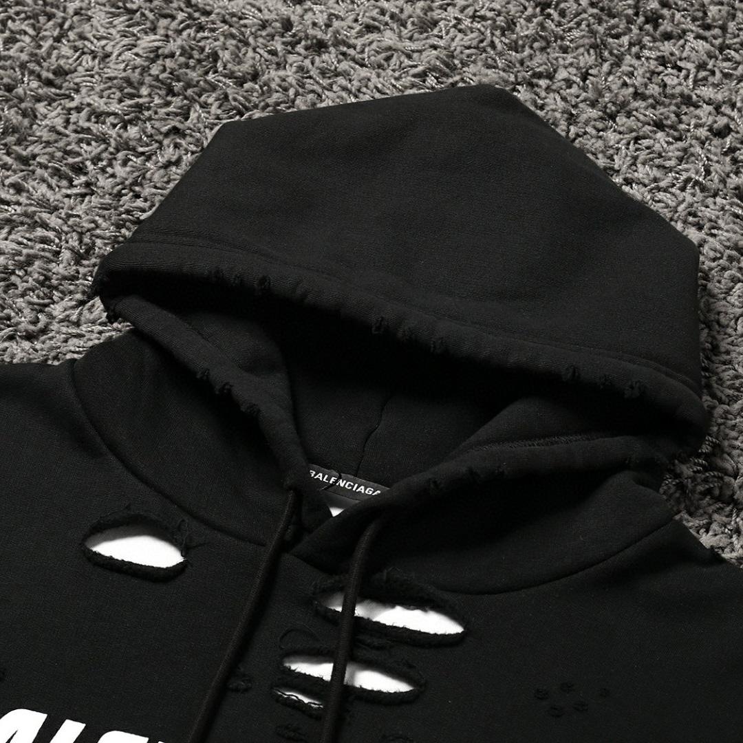 Balenciaga Destroyed Hoodie In Black And White Medium Fleece - everydesigner