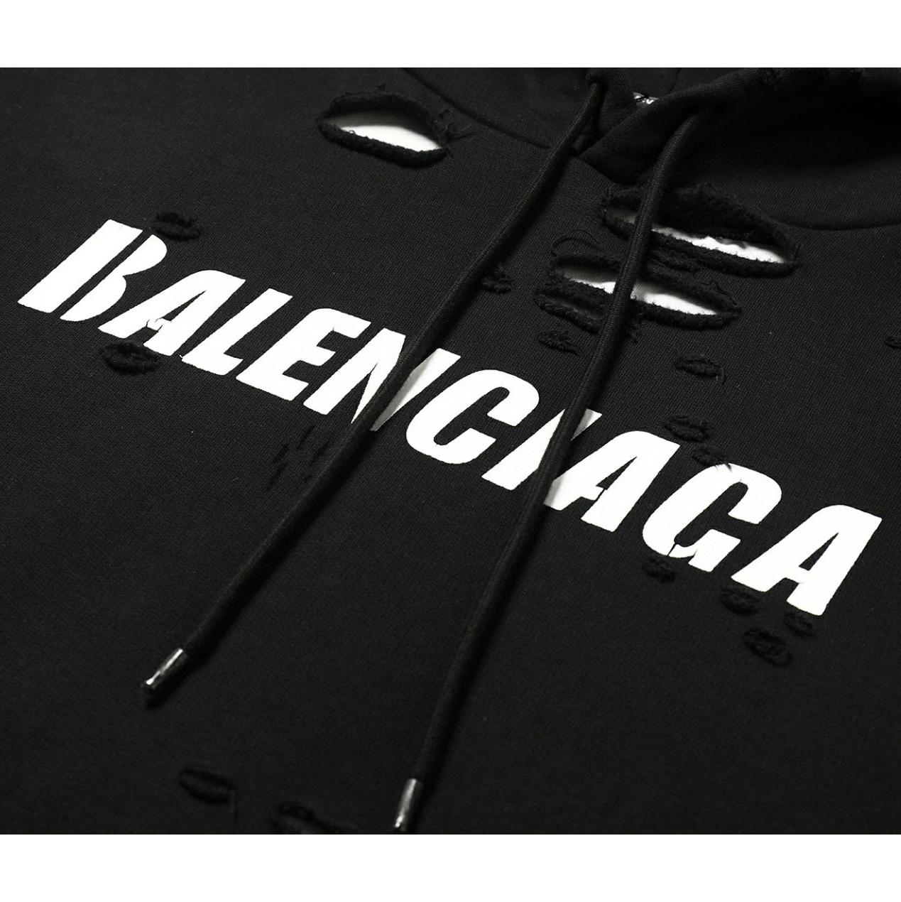 Balenciaga Destroyed Hoodie In Black And White Medium Fleece - everydesigner