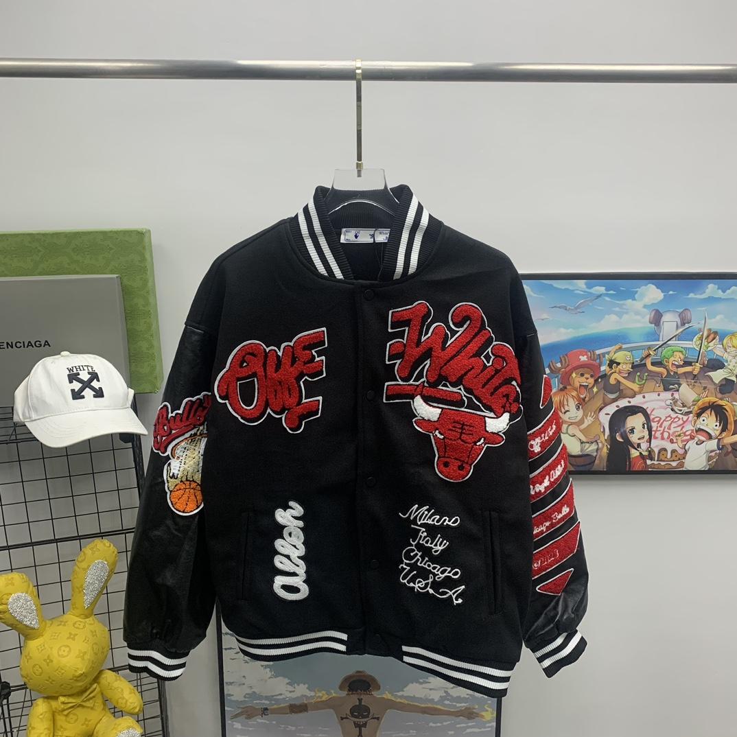 Off White C/O Chicago Bulls Varsity Jacket - everydesigner