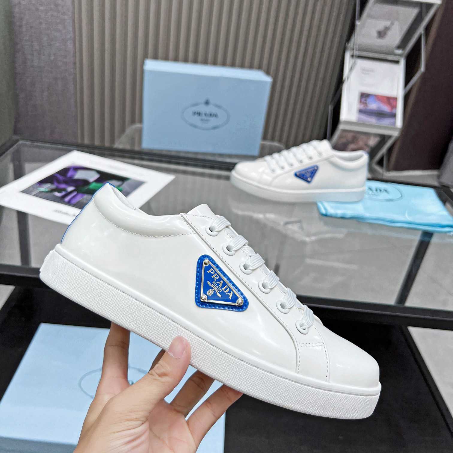 Prada Brushed Leather Low-top Sneakers - everydesigner