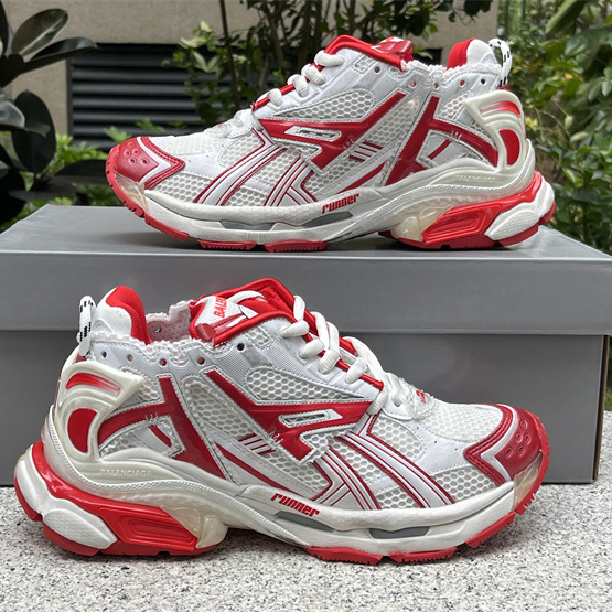 Balenciaga Runner Sneaker In White And Red Mesh And Nylon - everydesigner