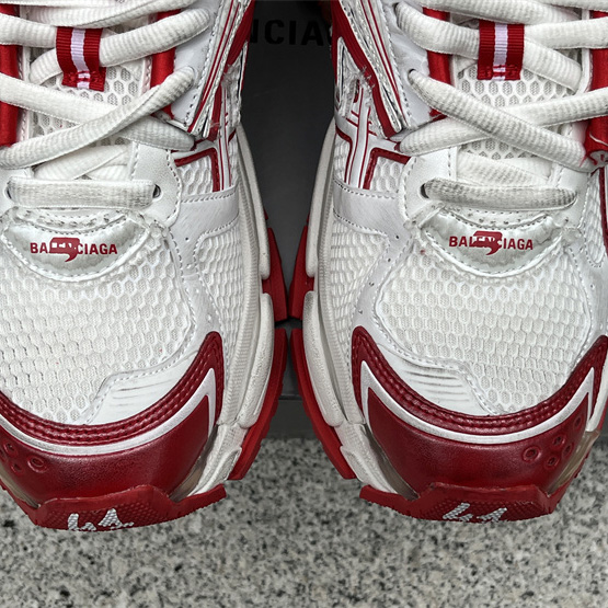 Balenciaga Runner Sneaker In White And Red Mesh And Nylon - everydesigner