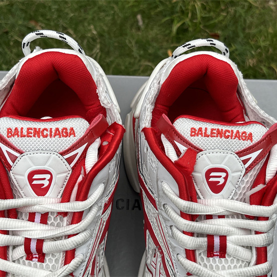 Balenciaga Runner Sneaker In White And Red Mesh And Nylon - everydesigner