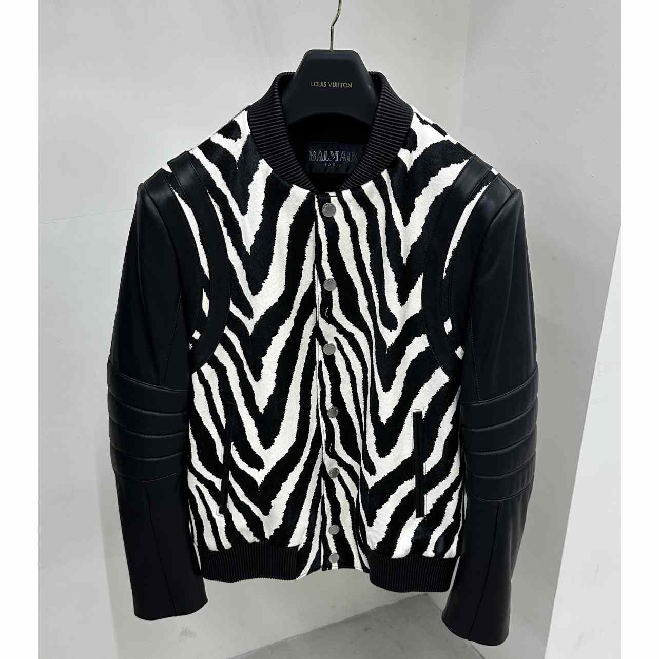 Balmain Zebra Pattern Leather Bomber Jacket - everydesigner